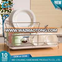 Space saving stainless steel 2 tier dish rack and drainer