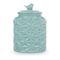 Turquoise Vintage Ceramic Kitchen Flour Canister Cookie Jar with Bird Topped Lid