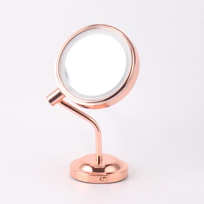 Amazon Hot Sale Rose Gold Tabletop Double Sides LED Makeup Mirror Rotatable Magnifying LED Cosmetic Mirror