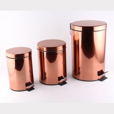 Portable Stainless Steel Golden Rose gold Foot Pedal bin Dust Bin With Plastic Inner Bucket