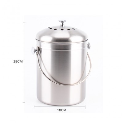 2019 new 1.3Gallon Stainless steel Compost Pail/Kitchen Garden Countertop Compost bin 2 Free Odor Absorbing Filters Included