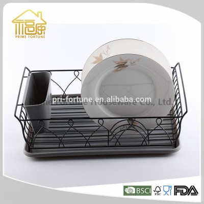 black dish rack with tray and cutlery holder / stainless steel dish rack