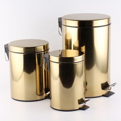 Mobile Stainless Steel Golden Painting Foot Pedal Dust Bin With Plastic Inner Bucket