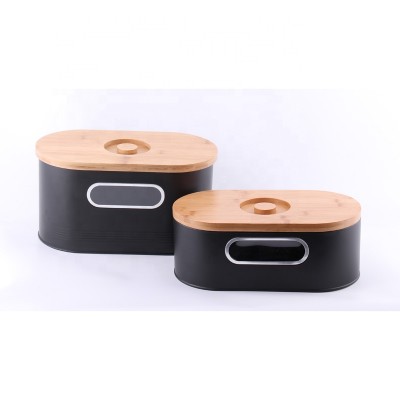 Black 2-in-1 Modern Bread Box with Bamboo Cutting Board Lid Saving Bread Bin