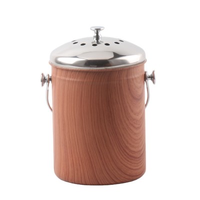 2020 new woodgrain coating compost bin kitchen counter top compost pail with 2 filter inside